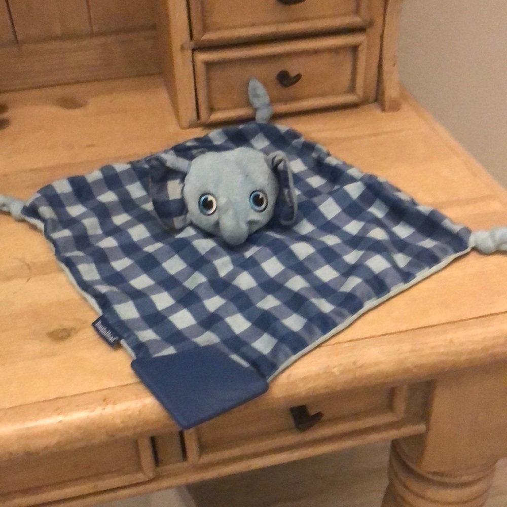Booginhead Baby Lovey Elephant Blue Teether Security Blanket Knotted Corners